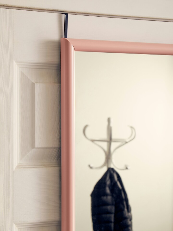 image 1 of Orsina Pink Plastic Frame Over Door Mirror, Durable 124x34cm Full-Length Mirror for Bedroom or Bathroom