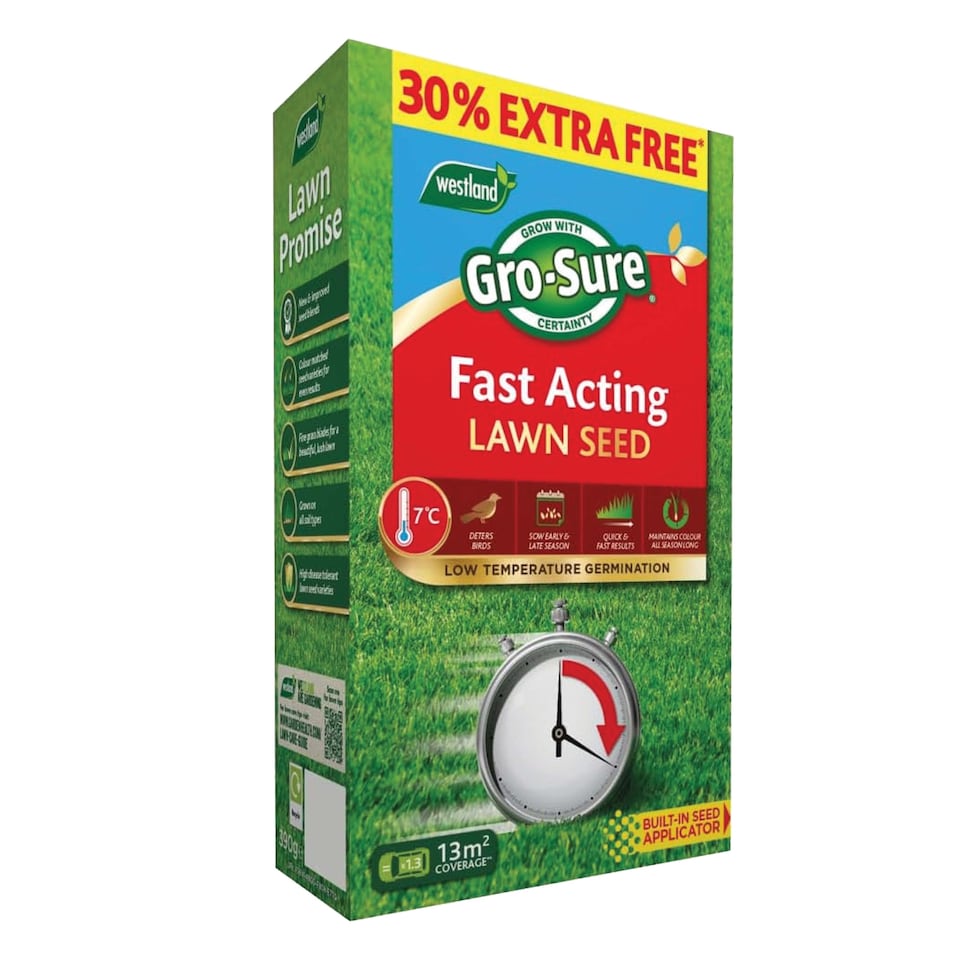 image 1 of Westland GRO-Sure Fast Acting Lawn Seed 10 Meter Square + 30 Percent Extra Quick Germination Grass Seed for Lawn Repair & Growth