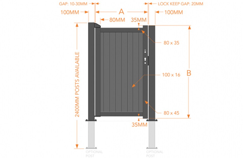 image 1 of Pedestrian Gate 1000x1800mm Black - Vertical Solid Infill and Flat Top | Black | 1