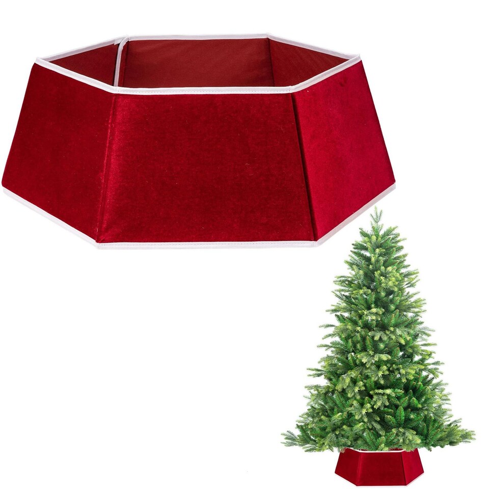 image 1 of 26.8 Inch Hexagonal Fabric Christmas Tree Collar for a Neat Festive Finish