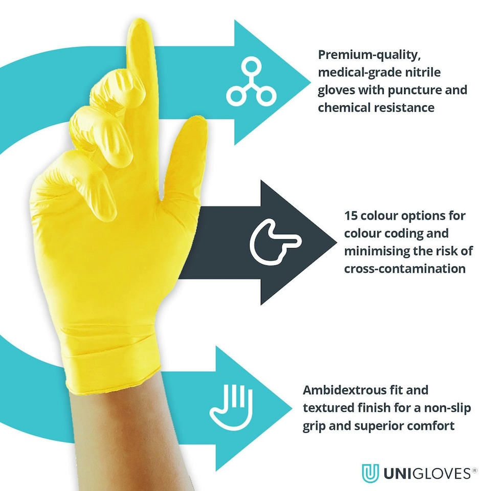 image 1 of Unigloves Yellow Pearl Box of 100 Nitrile Gloves
