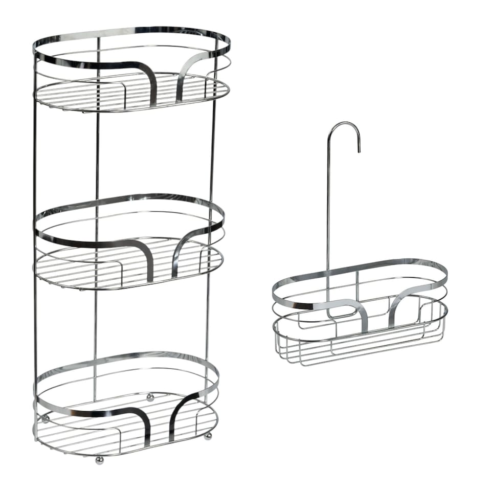 image 1 of Showerdrape Dante Chrome Freestanding Floor Caddy and Mini Shower Caddy | Silver | Chrome | 1