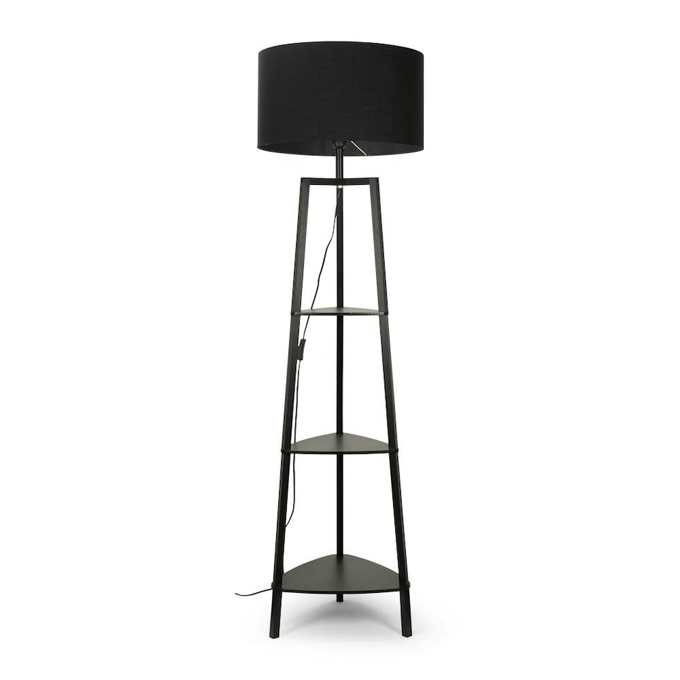 image 1 of ValueLights Hiru Black 3 Tier Shelf Floor Lamp with Black Shade Black