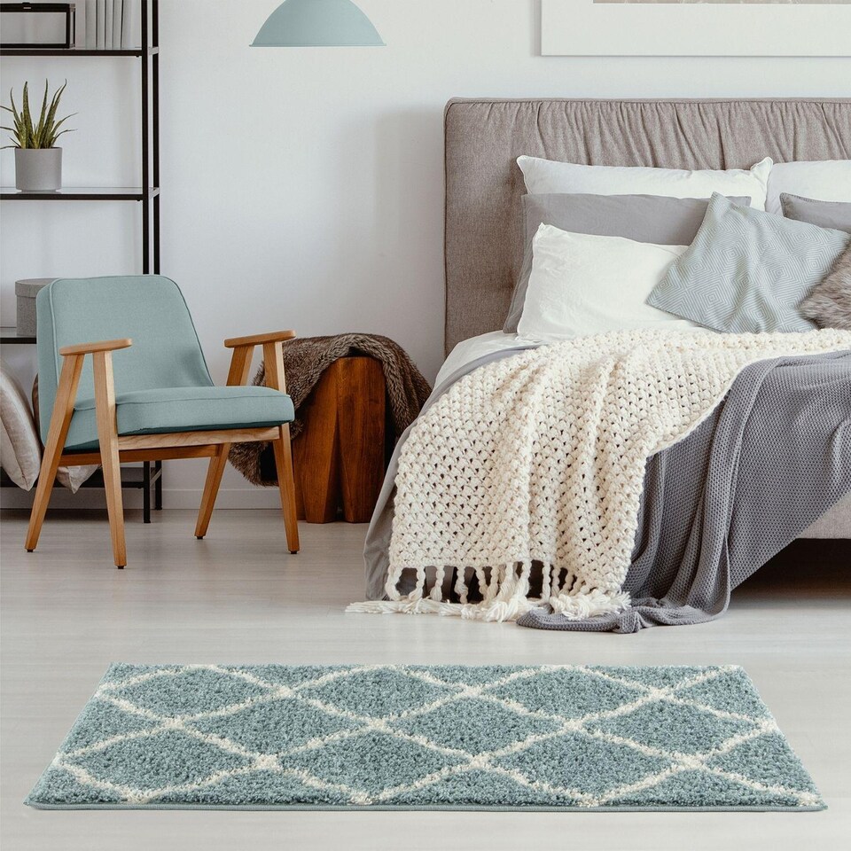 image 1 of The Rugs Moroccan Collection Soft High Pile Shaggy Lattice Floor Rugs and Runners Living Room