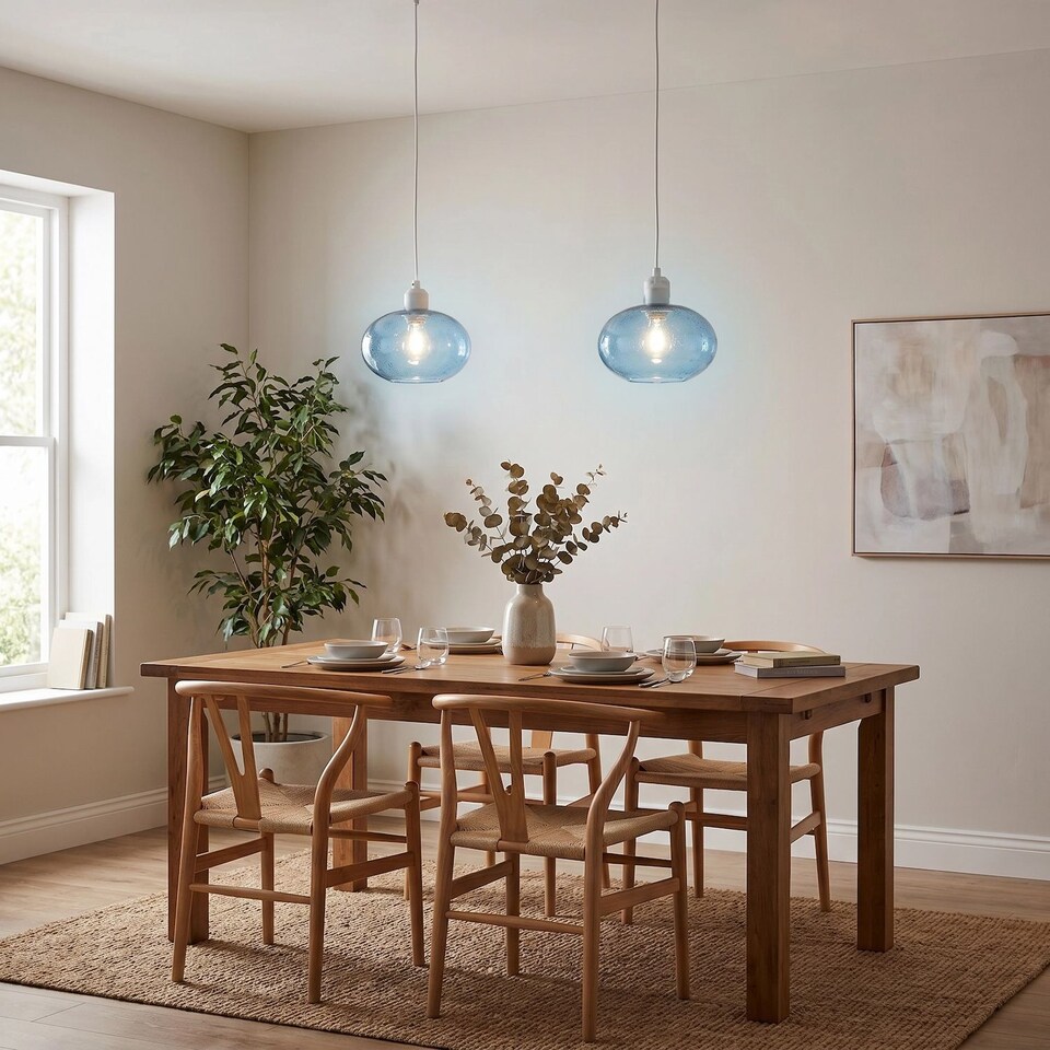 image 1 of Modern Blue Blown-Glass Pendant Light Shade with Subtle Air Bubbles