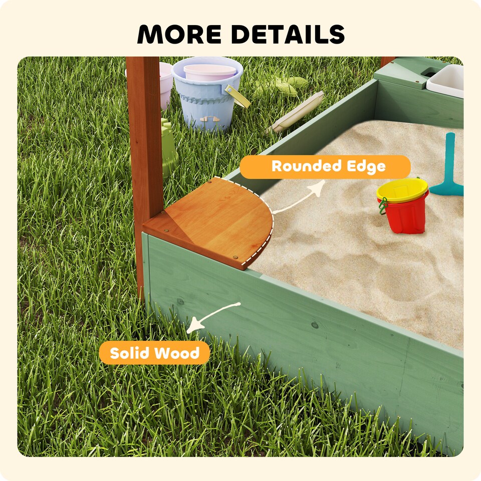 image 1 of AIYAPLAY Wood Sandpit for Kids with Canopy for Garden, Beach | Green