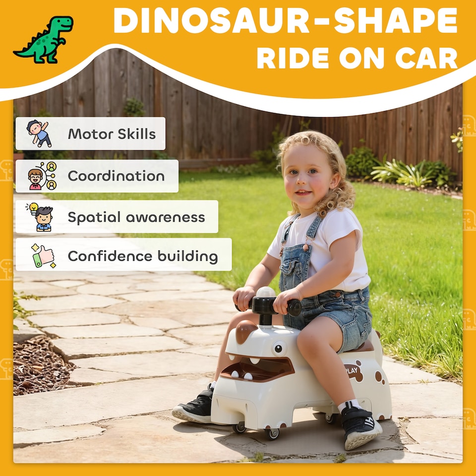 image 1 of AIYAPLAY Kids Ride On Car, Dinosaur Shape Baby Toddler Walker, Cream White