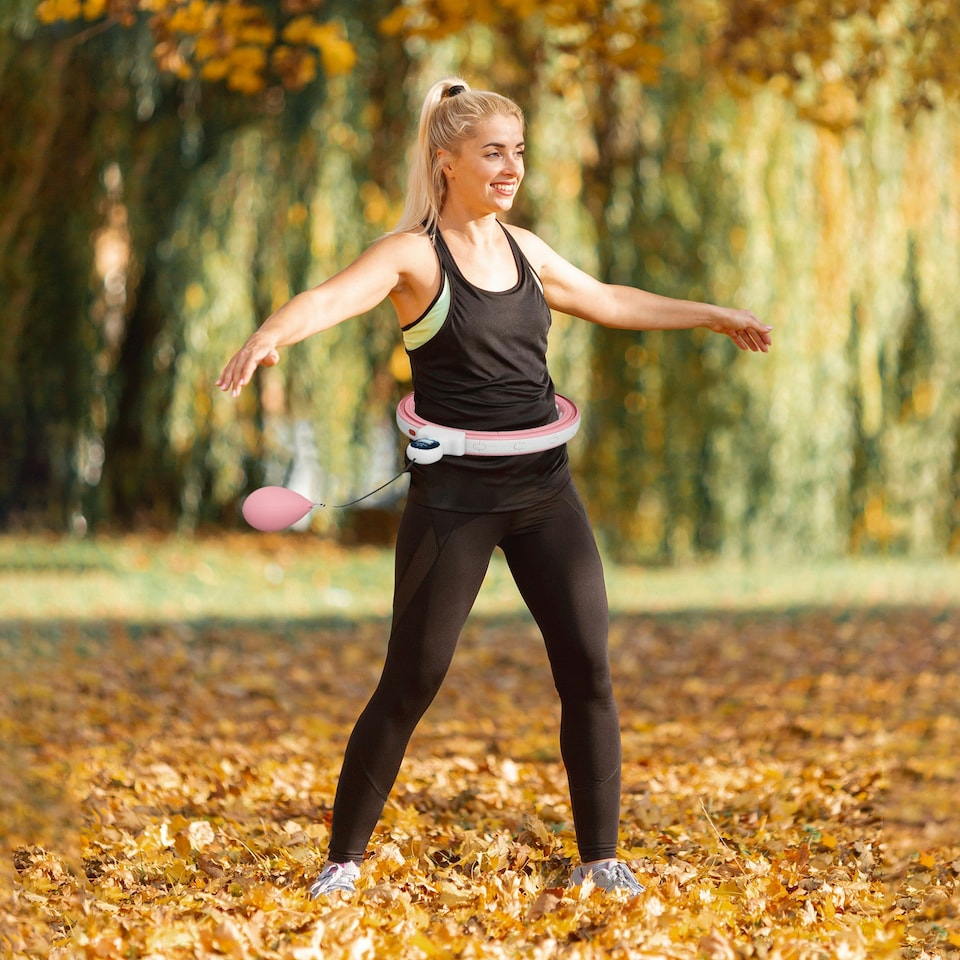 image 1 of SPORTNOW Smart Weighted Hula Hoop with 16 Detachable Knots, Pink