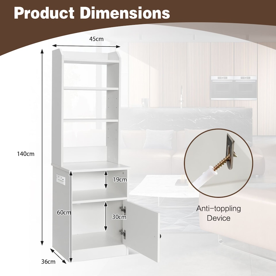 image 1 of COSTWAY 6-Tier Nightstand w/ Charging Station White