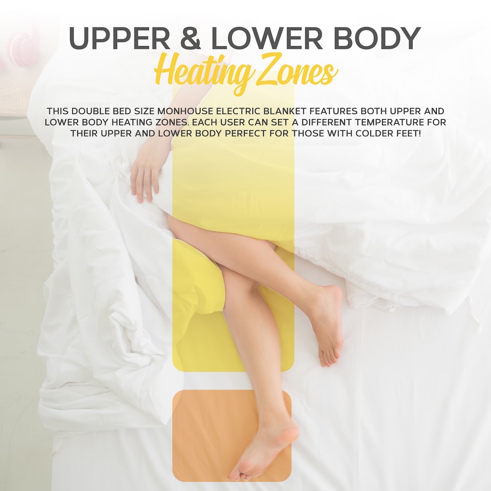 image 1 of MONHOUSE Fleece Electric Heated Under Blanket - Double 137x190cm - Detachable & Machine Washable - Controller Multi Zones, 9 Heat Settings | Cream | 1