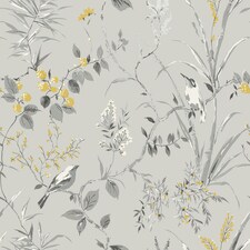 Crown Mariko Bird Wallpaper - Grey - 10m x 53cm Grey