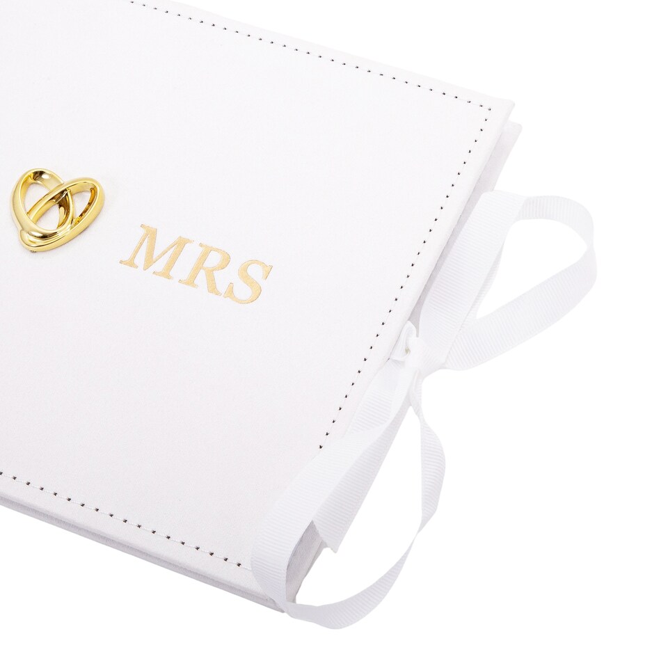 image 1 of Beautiful Ivory Suede Wedding Guest Book Holding 40 Sheets with Gold Hearts