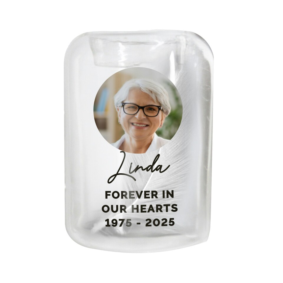 image 1 of Personalised Photo Upload Memorial Feather Tealight Holder Clear