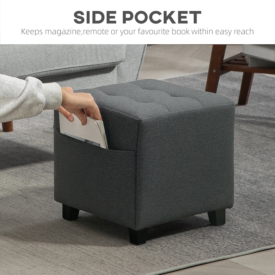 image 1 of HOMCOM Small Footstool Square Ottoman with Padded Seat for Living Room Grey