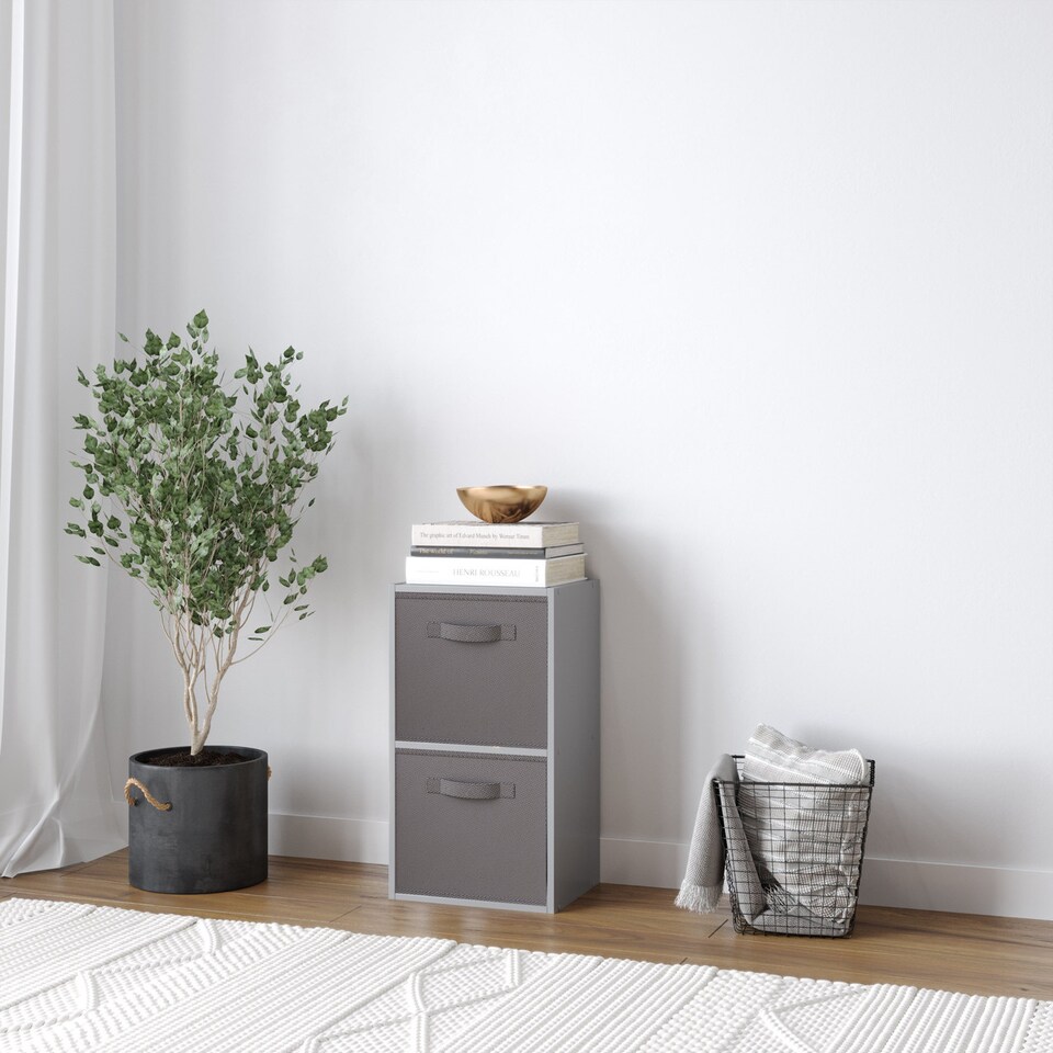 image 1 of 2-Tier Cube Shelving Unit with Inserts | Grey | Grey & Grey | 1