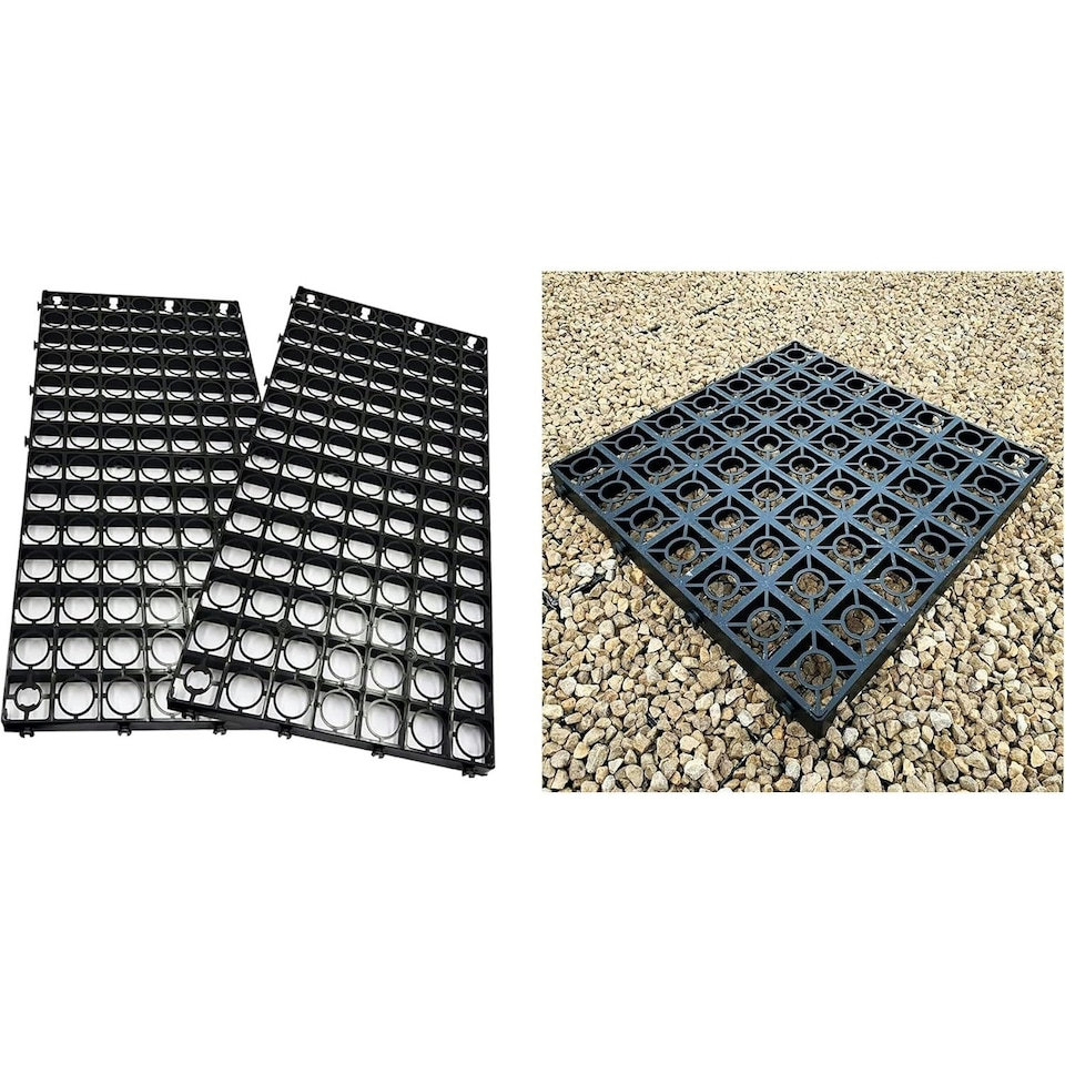 image 1 of 12 x Black Plastic Drainage Mats Turf Grids Ideal For Lawns, Greenhouse & Driveways Black