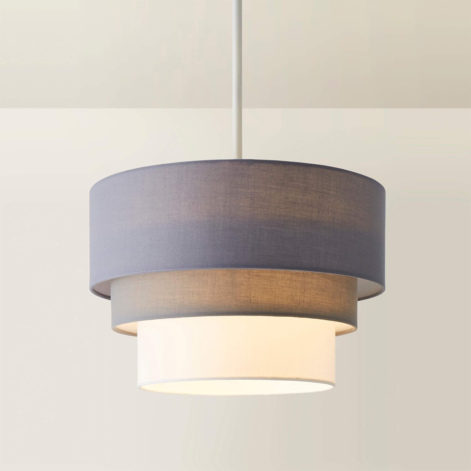 image 1 of ValueLights Aztec 3 Tier Grey Fabric Ceiling Light Shade and Bulb
