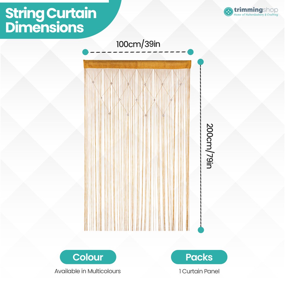 image 1 of Polyester Glitter Beaded String Curtain Panel - 200x100cm