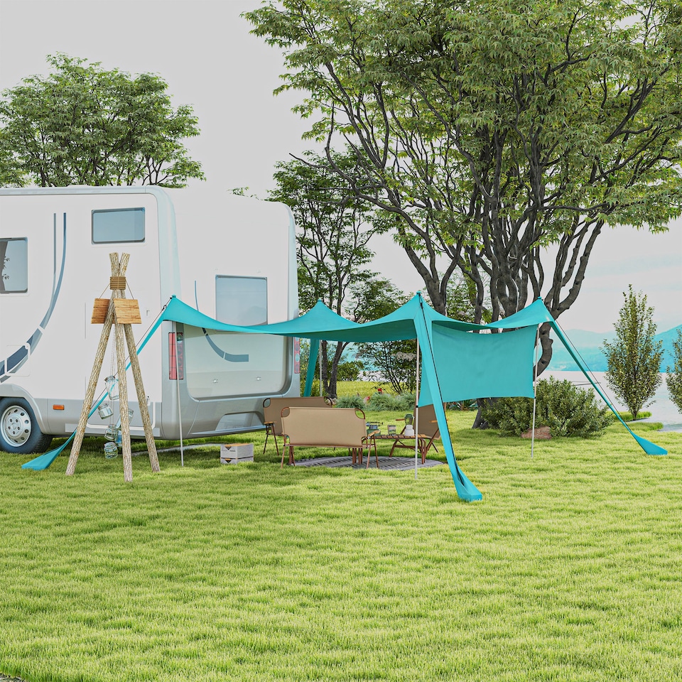 image 1 of Outsunny Beach Tent Shelter with A Detachable Sidewall, 3 x 3(m), Sky Blue