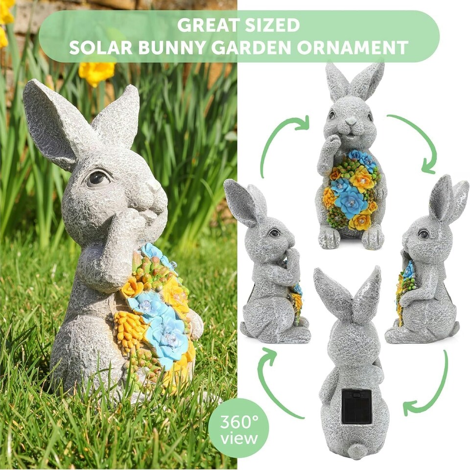 image 1 of Pack of 1 Solar Bunny Garden Ornament Grey | One Size