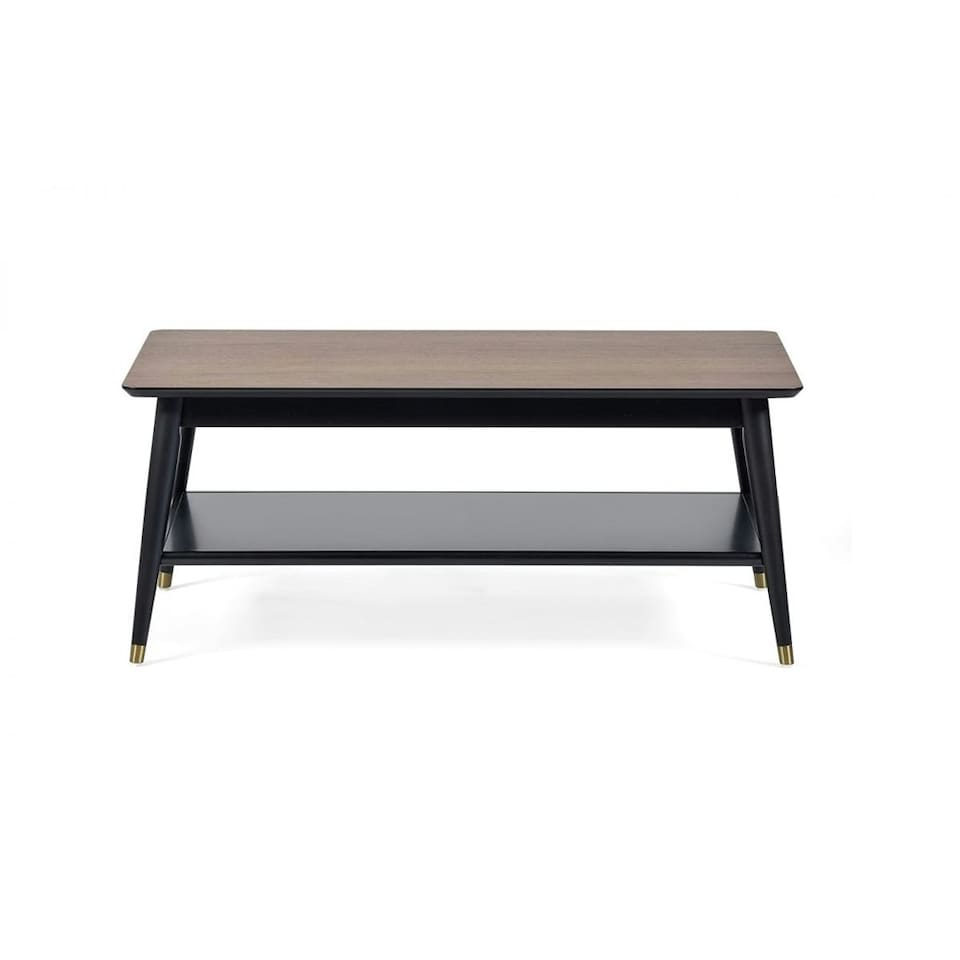 image 1 of Walnut and Black Coffee Table with Shelf | Black | Black