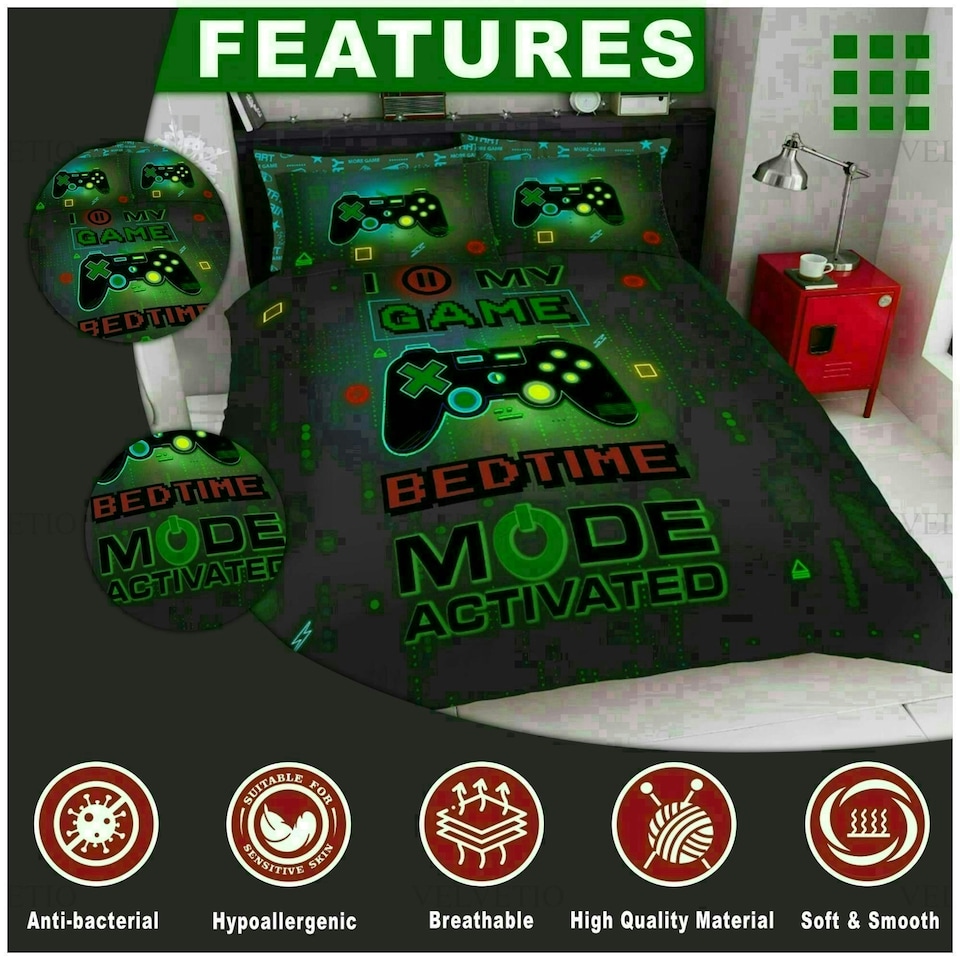 image 1 of Gamer Printed Duvet Cover Set Reversible Polycotton Beddings Multi | Double
