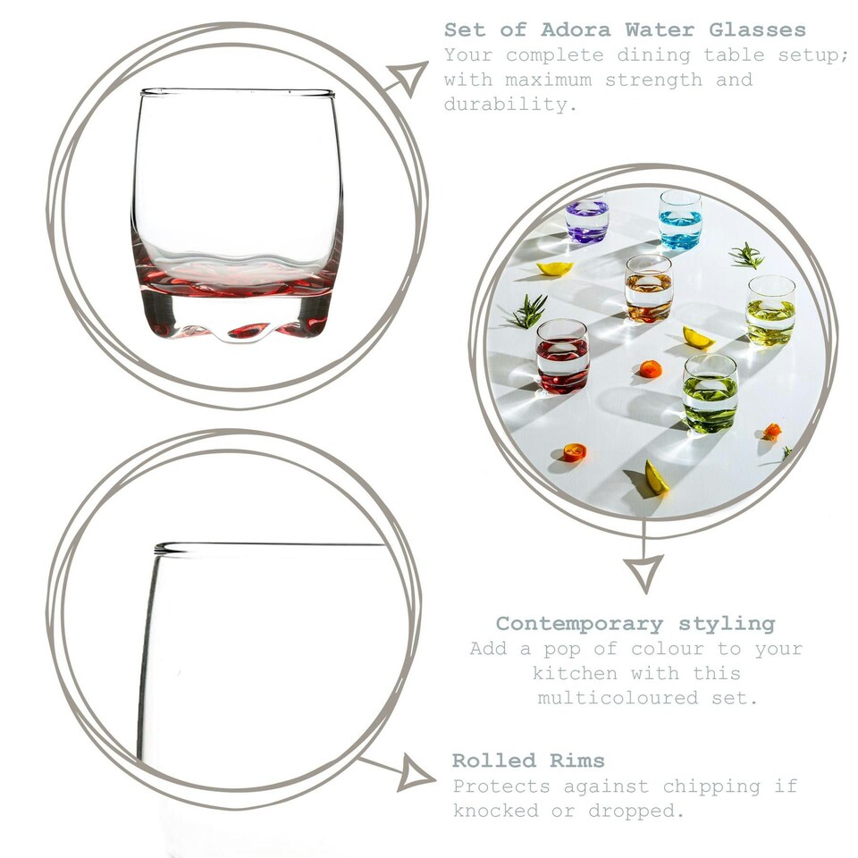 image 1 of LAV Adora Coloured Water Glasses - 290ml - 6 Colours - Pack of 6 Multi