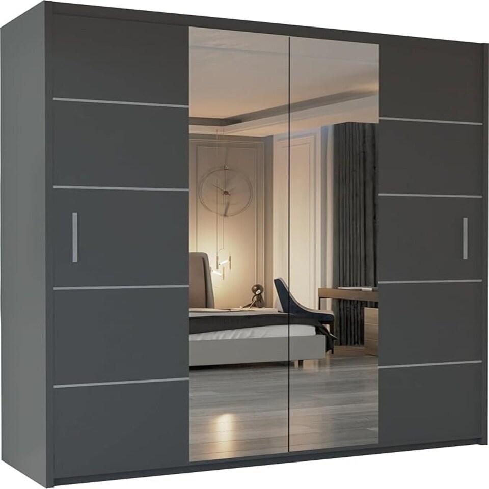 image 1 of Modern Wavy Sliding Mirror Wardrobe 120/150/180/203cm White/Black/Grey/Oak Grey | 150cm