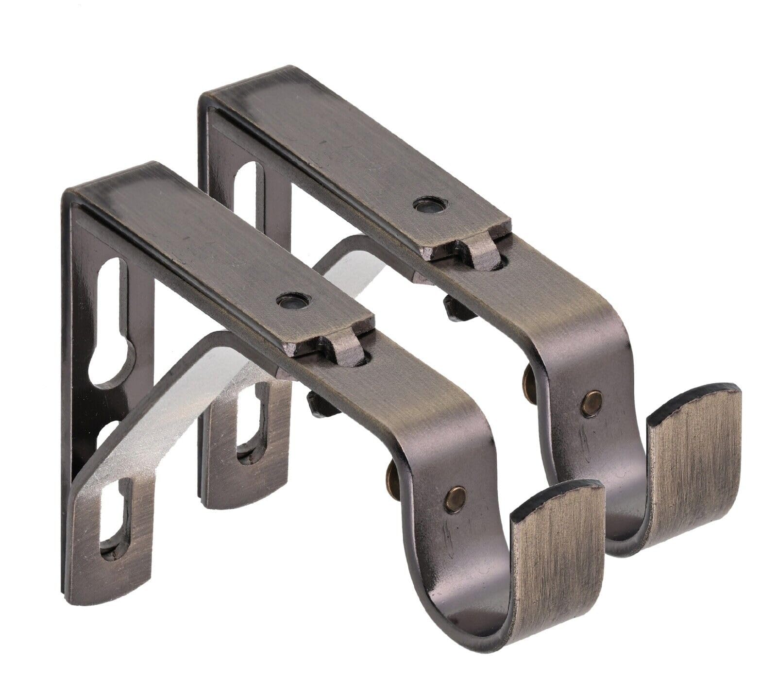 Lister Cartwright 19mm Metal Curtain Pole Brackets, Antique Brass, Extendable 9-13cm, Pack of 2