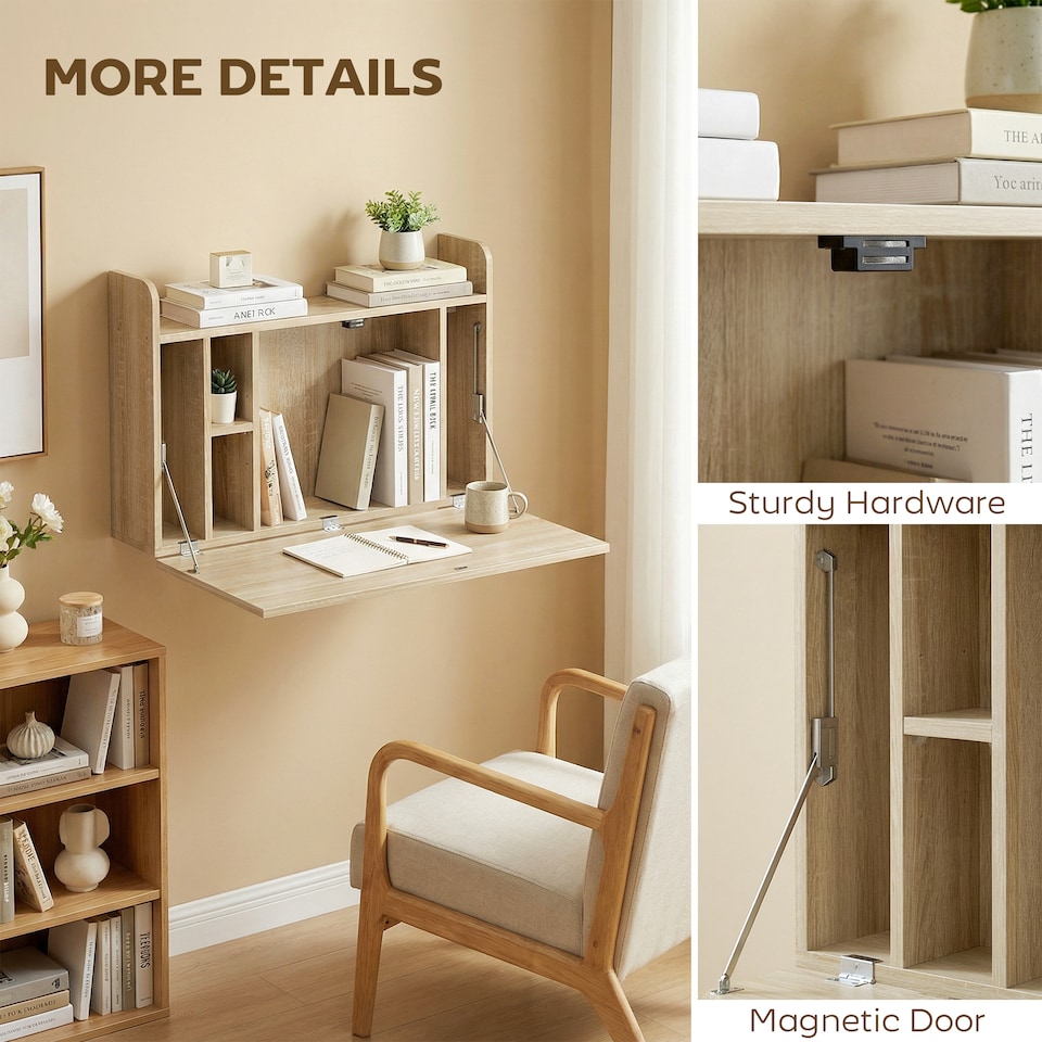 image 1 of HOMCOM Wall Mounted Table w/ Space Saving Storage Compartments
