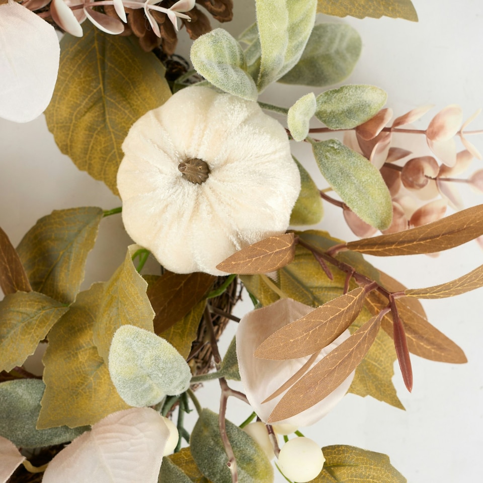 image 1 of OHS Autumnal Pumpkin Velvet Artificial Faux Home Door Wall Decor Wreath