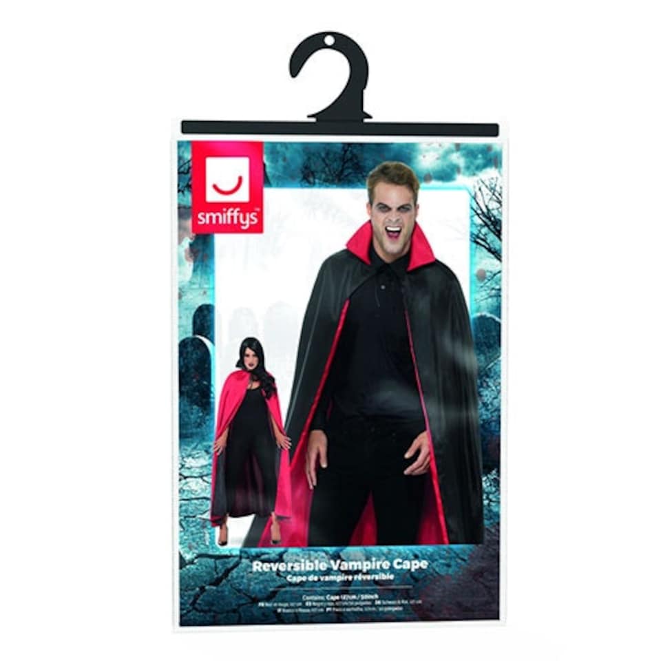 image 1 of Reversible Vampire Cape Red and Black Fancy Dress Costume Unisex Adult One Size