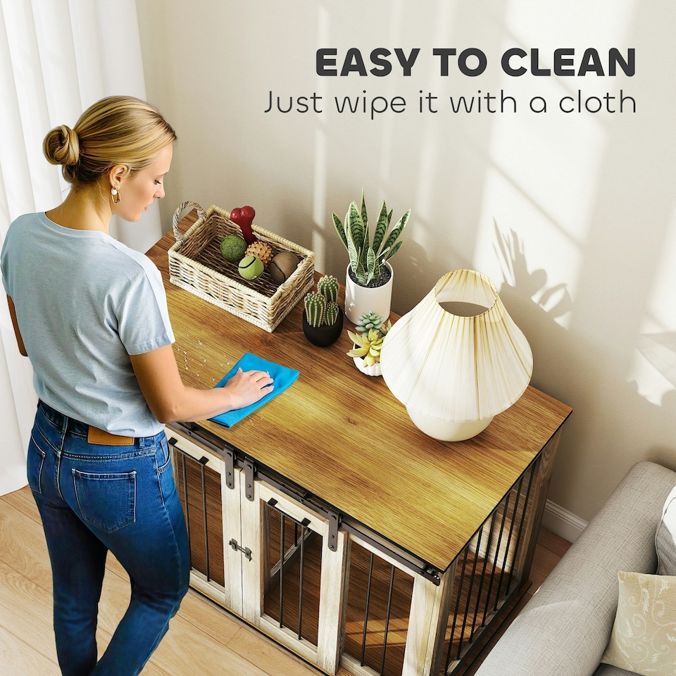 image 1 of PawHut Dog Crate for Large Dogs, Double Dog Cage for Small Dogs, Oak Tone