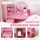 image 6 of AIYAPLAY Kids Vanity Table and Chair Set, Girls Dressing Table with 2-Colour LED Mirror, Stool, Cabinet, Drawer, Bookshelf and Shelves for Ages 3-8 Years | Pink