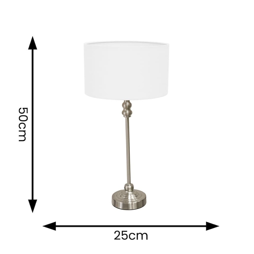 image 1 of ValueLights Maggie Chrome Candlestick Table Lamp White Shade and Bulb