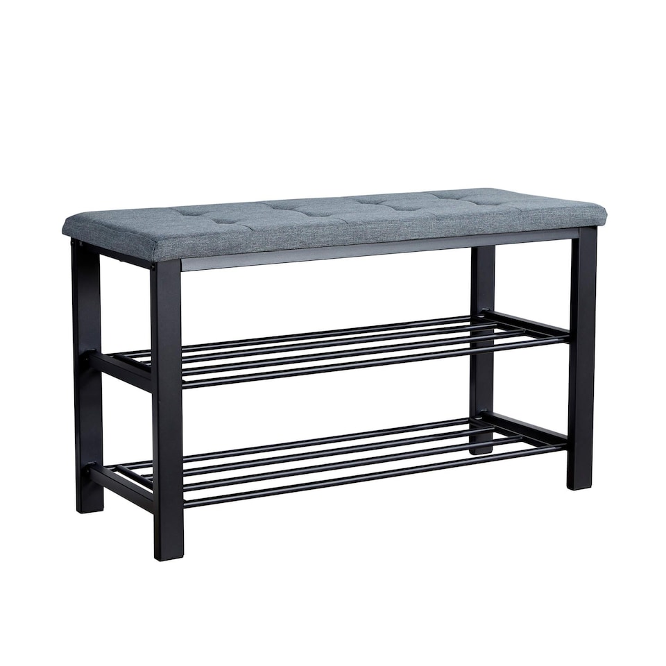 image 1 of Metal Shoe Bench with Storage Shelfs For Entryway Hallway Seating | Grey
