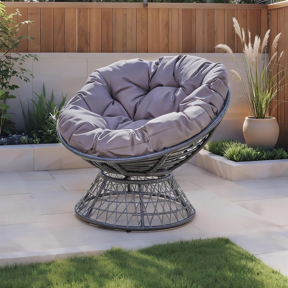 image 1 of Rattan Egg Chair Garden Furniture Waterproof Cushion Outdoor Dark Grey