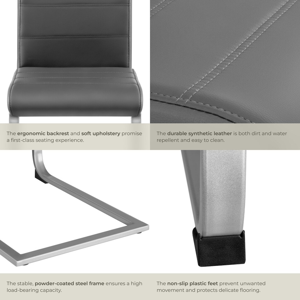 image 1 of Dining Chairs - cantilevered, high backrest, flat steel frame - Set of 2 Grey