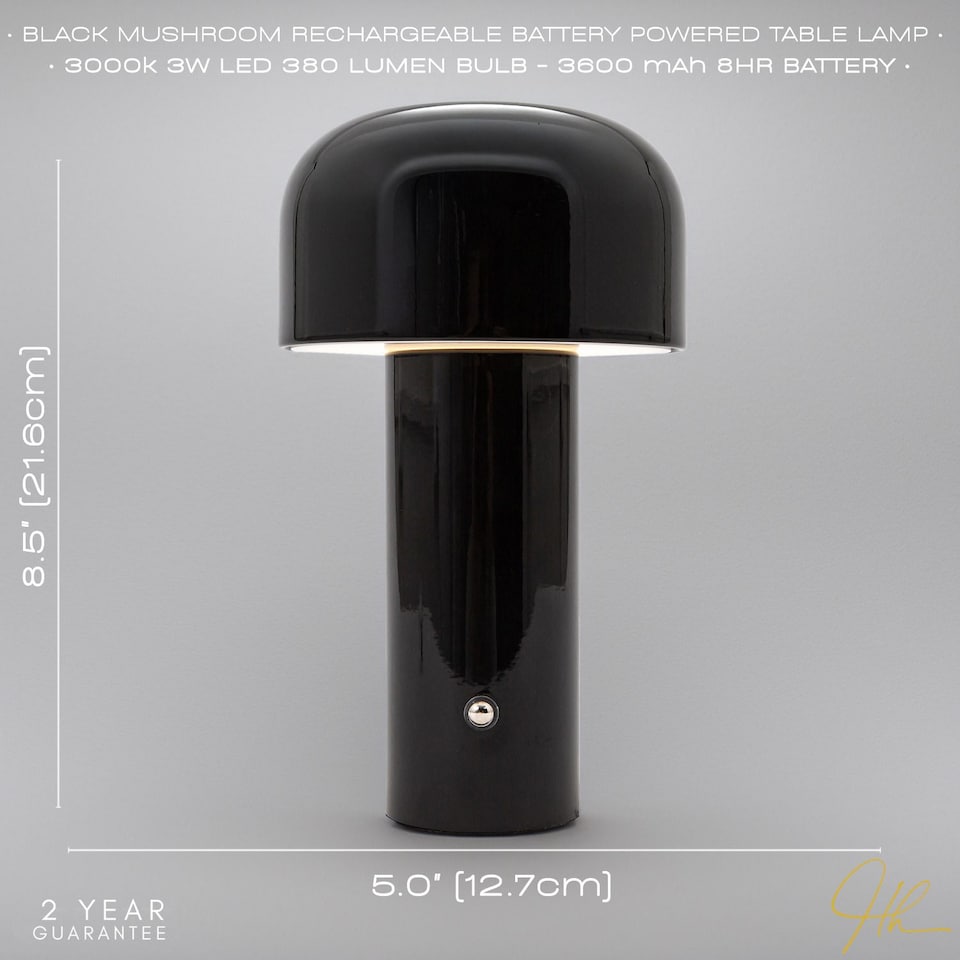 image 1 of Gloss Black Modern Mushroom Style Rechargeable LED Touch Dimmable Table Lamp | Black | Black | 1