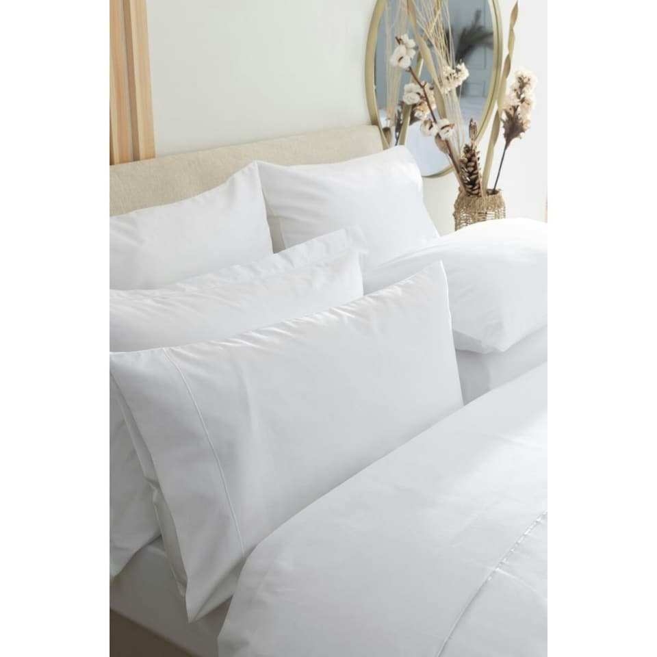 image 1 of Belledorm Embroidered Detail Egyptian Cotton Pillowcase - White - 75cm x 50cm White