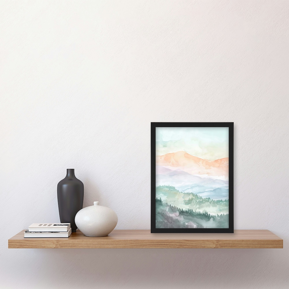 image 1 of Mountain Mist Forest Landscape Hiking Home Decor Black Framed Wall Art Print A4