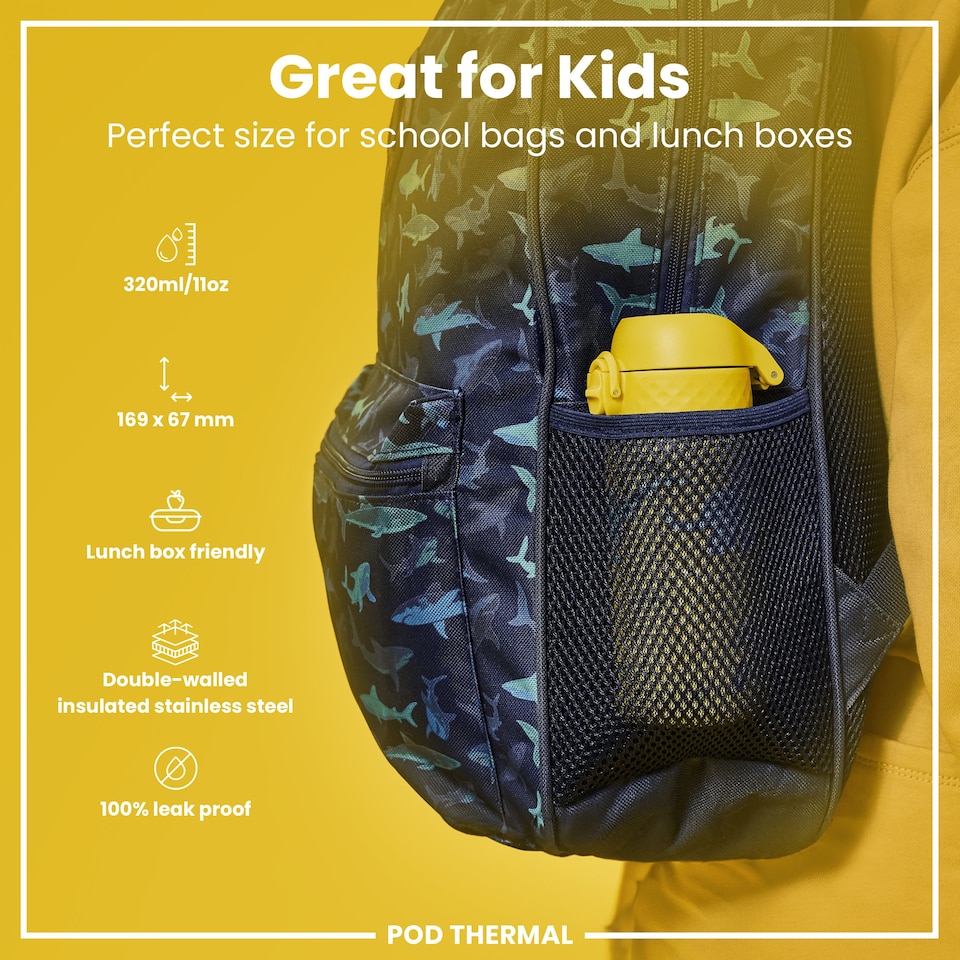 image 1 of Leak Proof Water Bottle, Vacuum Insulated, 320ml (11oz) | Yellow | Dinosaurs | One Size