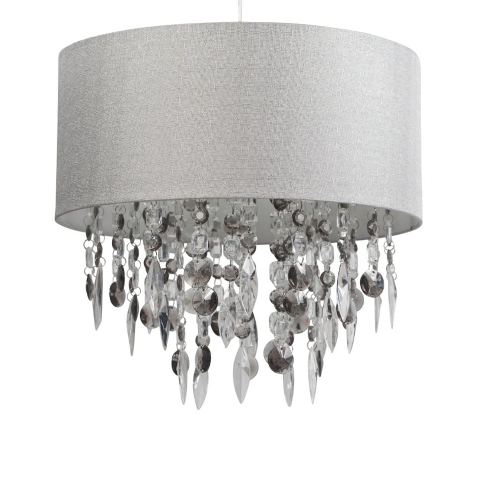 image 1 of Large 40cm Easy Fit Shade in Grey with Acrylic Droplets | Grey | Clear | Large | 1