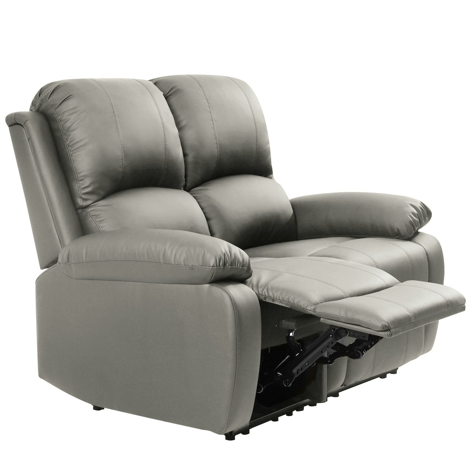 image 1 of Faux Leather 2 Seat Reclining Sofa In Light Grey