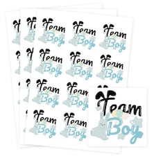 Team Boy Bunny Gender Reveal Square Stickers 65mm - Sheet of 12