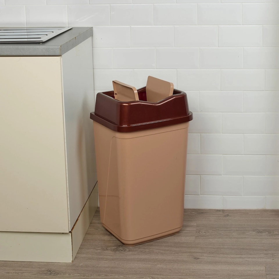 image 1 of Plastic Waste Recycling Bin With Butterfly Lid for Kitchen or Office | Brown | 50L Cappuccino
