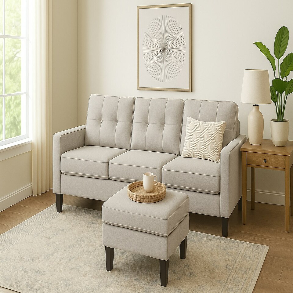 image 1 of Portofino 3 Seater Corner Sofa, Chaise Lounge Furniture with Reversible Ottoman Footstool or Chaise Cream | Sandy Grey