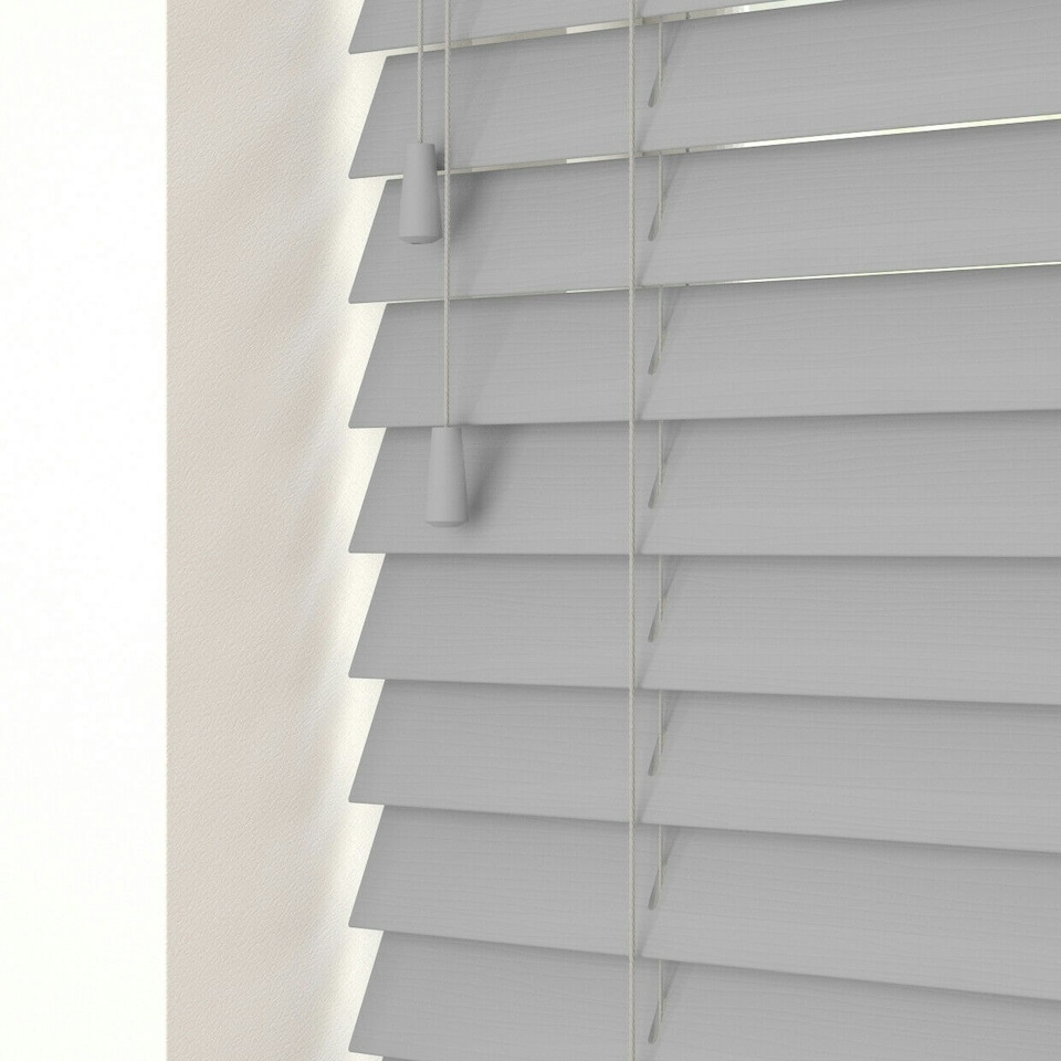 image 1 of 160cm Dove Grey Faux Wood Venetian Blinds with String (120cm Drop) Grey | Grey