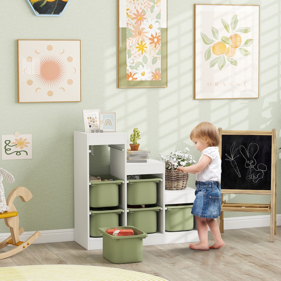image 1 of AIYAPLAY Kids Toy Storage Unit with Removable Bins, for 3-8 Years, Green