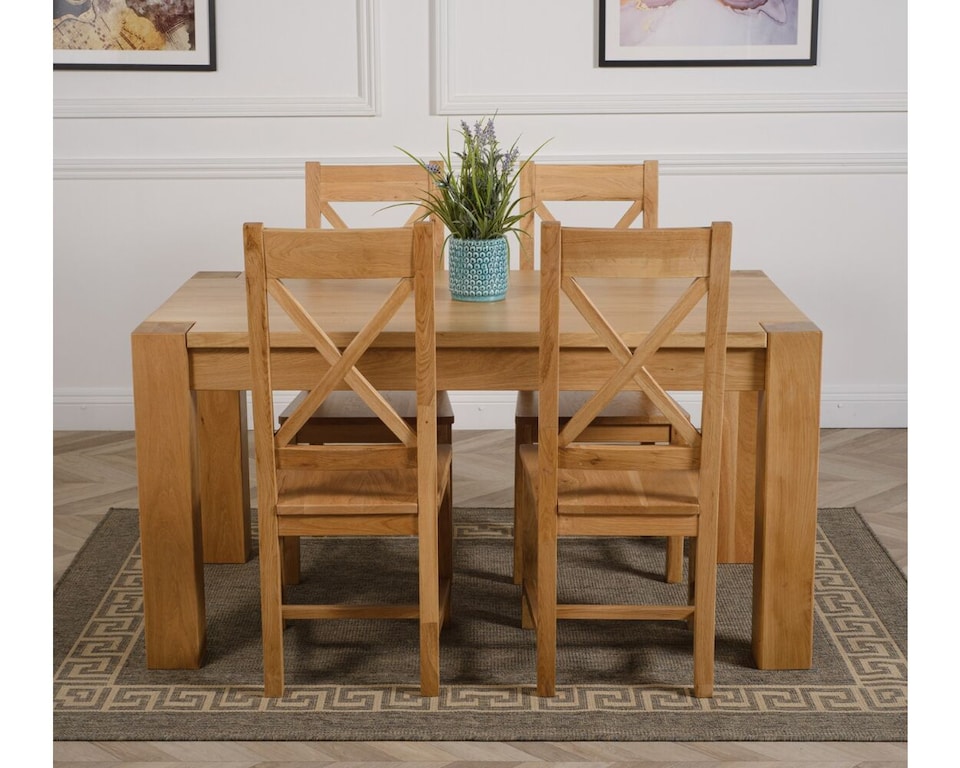 image 1 of Kuba 150 x 85 cm Chunky Medium Oak Dining Table and 4 Berkeley Chairs | Brown | Brown